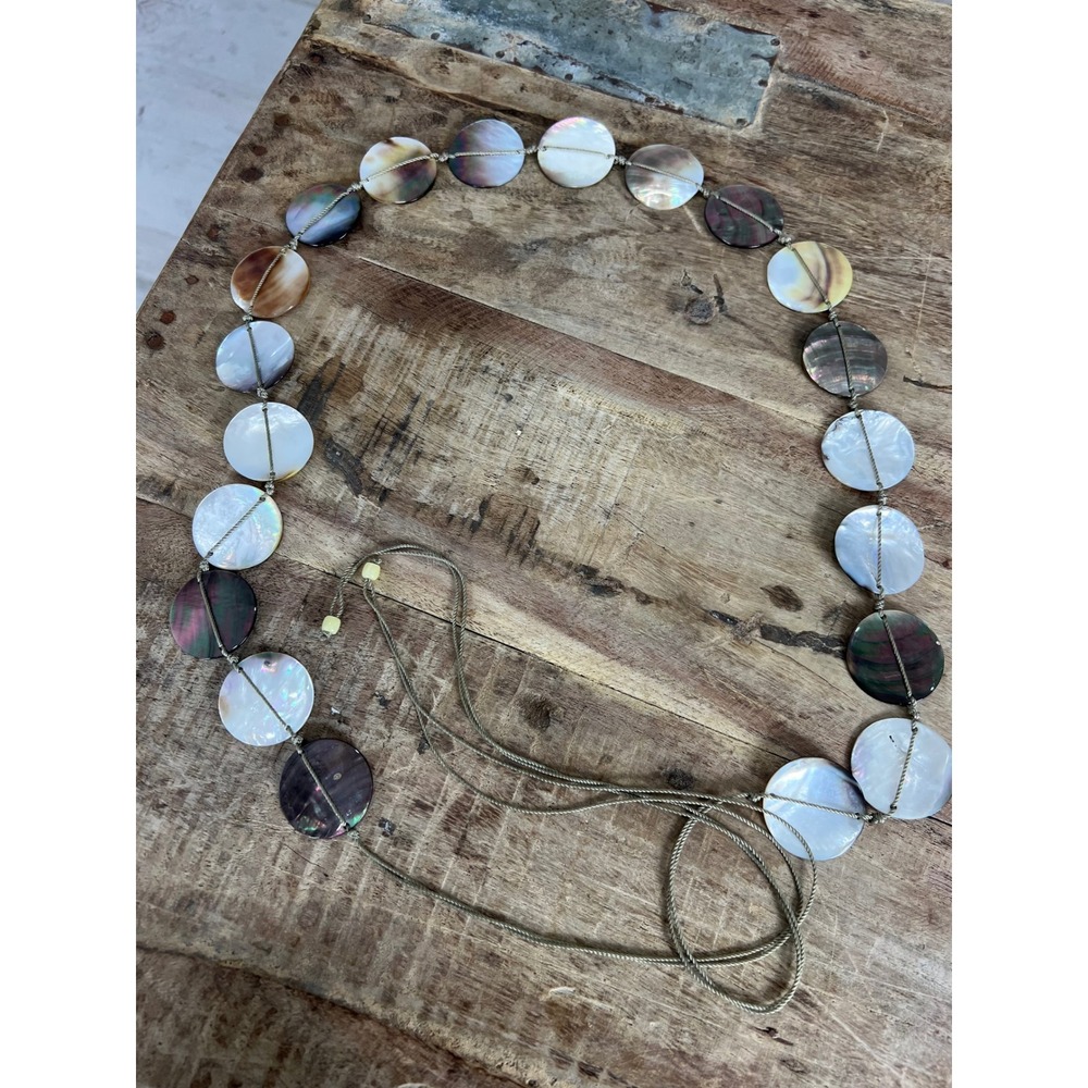Vintage Mother of Pearl Shell Disc Lon Iridescent Boho Belt